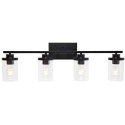 ELUZE 4-Lights Bathroom,Black Vintage Vanity Lighting with Clear Glass Shade Wall Mount Lamp for Bedroom Stairs Hallway Kitchen Vanity Mirror and Foyer