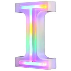 WARMTHOU Neon Letter Lights 26 Alphabet Letter Bar Sign Letter Signs for Wedding Christmas Birthday Partty Supplies,USB/Battery Powered Light Up Letters for Home Decoration-Colourful I