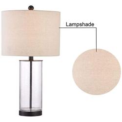 Maxax Table Lamps Set of 2 Glass Nightstand Lamp with Oatmeal Fabric Shade for Living Room Bedroom,Black Finish
