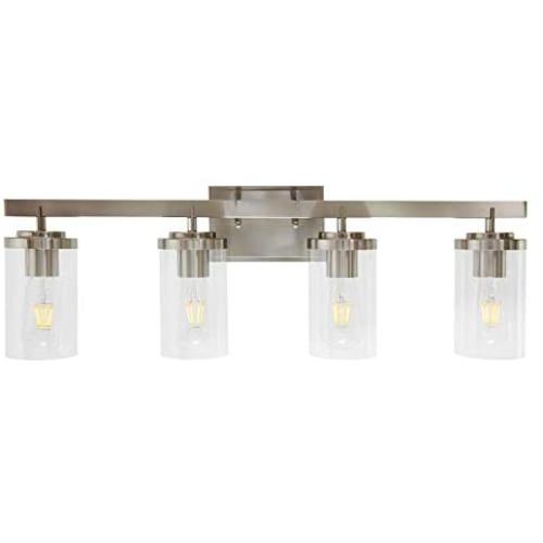 BONLICHT Modern Vanity Lights Wall Sconce 4 Heads Brushed Nickel Bathroom Lighting Fixtures Over Mirror with Clear Glass Shade, Contemporary Farmhouse Bath Wall Light Fixture Classic Wall Mounted Lamp