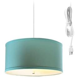 2 Light Swag Plug-in Pendant 14''w Island Paridise Blue with Diffuser, White Cord