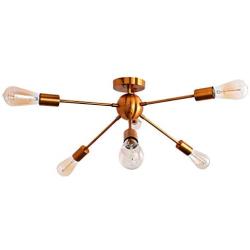 Ncmoyin 6-Light Sputnik Ceiling Light Chandelier Semi Flush Mount Ceiling Light Fixture for Kitchen Dining Room Bedroom Study Living Room (Gold)