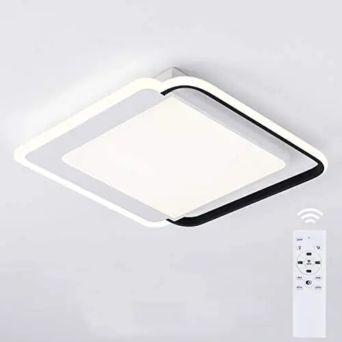 Modern LED Ceiling Light for Bedroom Dimmable Square Kitchen Flush Mount Ceiling Light Fixture 3-Color Changeable(3000K/4000K/6000K) Black Acrylic Shape with Remote for Bathroom,Living Room,50W,19.7in