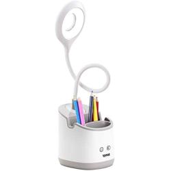 Desk Lamp with Night Light & Phone & Pen Holder USB Rechargeable Eye-Caring Table Lamp with 3 Brightness Computer Study Lamp for Kids Teen Dorm Home Office, Touch Control, 360° Flexible Gooseneck