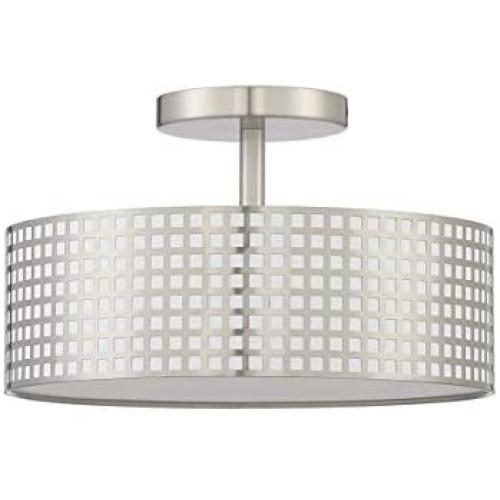 3 Light 12'' Semi Flush Mount Metal Square Grid Brushed Nickel Ceiling Light, Chandelier for Living Room Dining Room Bedroom Balcony, Corridor