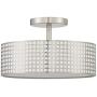 3 Light 12'' Semi Flush Mount Metal Square Grid Brushed Nickel Ceiling Light, Chandelier for Living Room Dining Room Bedroom Balcony, Corridor