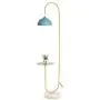 Hsyile KU300240 Modern Standing Light for Bedroom & Living Room Floor Lamp with a Table,LED Floor Lamp for Reading - Brushed Brass Finish and Blue Lamp Shade - Bulb Included