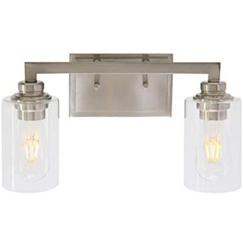 VINLUZ Contemporary 2 Light Bathroom Vanity Lighting with Glass Shade Brushed Nickel Metal Wall Light Fixtures Industrial Rustic Sconces Lighting for Hallway Bedroom Living Room
