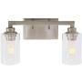 VINLUZ Contemporary 2 Light Bathroom Vanity Lighting with Glass Shade Brushed Nickel Metal Wall Light Fixtures Industrial Rustic Sconces Lighting for Hallway Bedroom Living Room