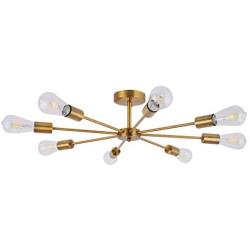 YIINO 8 Light Gold Sputnik Chandeliers,Modern Ceiling Lighting Semi Flush Mount Pendant Lighting Vintage Ceiling Chandelier Black Light Fixture for Dining Living Room