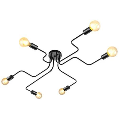 LIGHTESS Black Chandelier 6-Head Vintage Flush Mount Ceiling Light Steampunk Edison Pendant Light Indoor Dining Living Room Farmhouse Kitchen, ZC0906Y