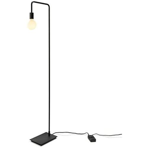 Black Floor Lamp Exposed Bulb - Living Room Standing Light, Bedside Reading Bedroom Lighting, Dimmable Plugin, One Size, ETL Listed