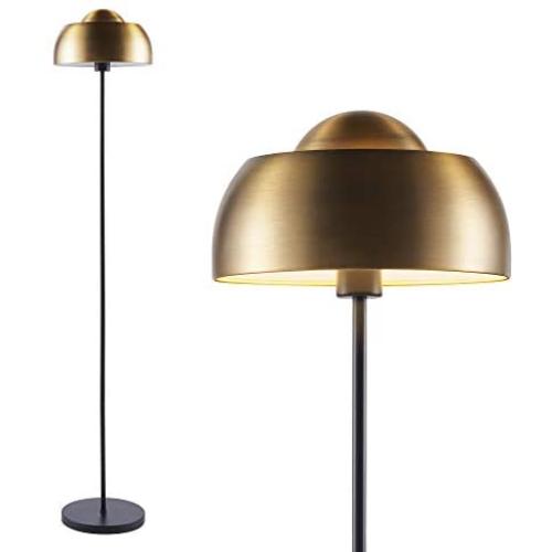 ambiore. Floor Lamp Dome II - Mid-Century Elegant Indoor Standing Light with Complimentary Bulb for Living Room and Bedroom - Pole Lamp with Antique Brass Dome Shade - Brass & Black Color