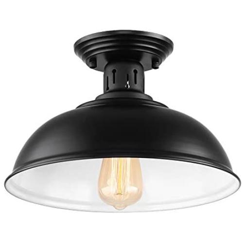 Eyassi Farmhouse Black Ceiling Lighting Fixture, Metal Semi Flush Mount Close to Ceiling lamp Industrial Hanging Light for Living Room Kitchen Island Bedroom Hallway Entryway Closet Office Laundry