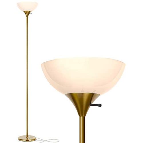 Brightech Sky Dome - Very Bright LED Torchiere Floor Lamp for Living Rooms & Offices– Dimmable Modern Standing Lamp – Tall Pole Light for Bedrooms – LED Bulb Included - Brass, Gold