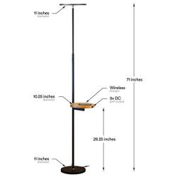 Brightech Sky Ultra LED Floor Lamp- Wireless Charging and Table Top Shelf- Tall Standing Torchiere Lamp with Bright Light- Perfect for Living Room, Bedrooms, Office, Den- Black