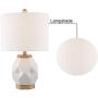 Maxax Table Lamp Ceramic Bedside Nightstand Lamp Set of 2 White Geometric Desk Lamp with Drum Fabric Shade for Living Room Family Bedroom