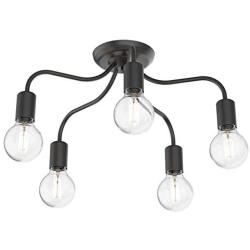 Electro bp;Cozy Style Barebulb 5-Arm Matt Black Semi Flush Mount Ceiling Lighting Fixtures,300W,18.9''Dia for Bedroom