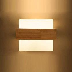 DLGGO Modern Minimalist Fashion Japanese Style LED Solid Wood Wall Light Frosted Glass Wall Lantern Rectangle Hotel Bedroom Bedside Reading Wall Lamps Living Room Staircase Balcony Wall Sconce E27