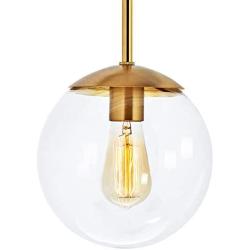 MOTINI Globe Pendant Light, 1-Light Gold Brushed Brass Pendant Lighting with 8'' Clear Glass Shade, Single Hanging Light Fixture for Kitchen Island, Dining Room