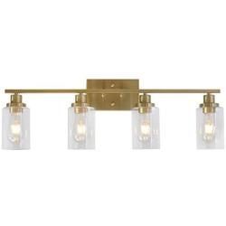 MELUCEE Brass Vanity Lights Wall Sconce 4-Light, Bathroom Light Fixtures with Clear Glass Shade Wall Lights Bedroom Porch Light Fixtures Wall Mount