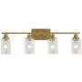 MELUCEE Brass Vanity Lights Wall Sconce 4-Light, Bathroom Light Fixtures with Clear Glass Shade Wall Lights Bedroom Porch Light Fixtures Wall Mount