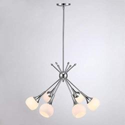 6-Light Modern Sputnik Pendant Light Mid Century Chandelier Semi Flush Mount Ceiling Light Industrial Vintage Ceiling Light for Foyer Bedroom Dining Room (Chrome)