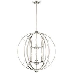Spherical Brushed Nickel Orb Pendant Chandelier 24'' Wide Modern Open Frame 6-Light Fixture for Dining Room House Foyer Kitchen Island Entryway Bedroom Living Room - Possini Euro Design