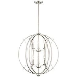 Spherical Brushed Nickel Orb Pendant Chandelier 24'' Wide Modern Open Frame 6-Light Fixture for Dining Room House Foyer Kitchen Island Entryway Bedroom Living Room - Possini Euro Design