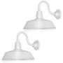 14in. White Outdoor Gooseneck Barn Light Fixture with 10in. Long Extension Arm - Wall Sconce Farmhouse, Antique Style - UL Listed - 9W 900lm A19 LED Bulb (5000K Cool White) - 2-Pack