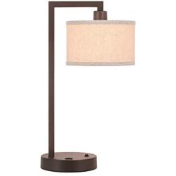 XiNBEi Lighting Table Lamp Desk Lamp with USB and Fabric Shade, Modern End Table Lamp Dark Bronze Finish for Bedroom Living Room & Office XB-TL1231-DB