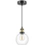 WENFENG Industrial Mini Pendant Light Fixtures, Adjustable Height Flush Mount Hanging Ceiling Lamp, Clear Globe Glass Shade E26 Base for Kitchen Island Dining Room Living Room Hallway Entryway