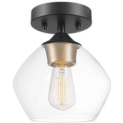 Globe Electric 60333 Harrow Light Semi-Flush Mount, Matte Black with Clear Glass Shade, 9.1''