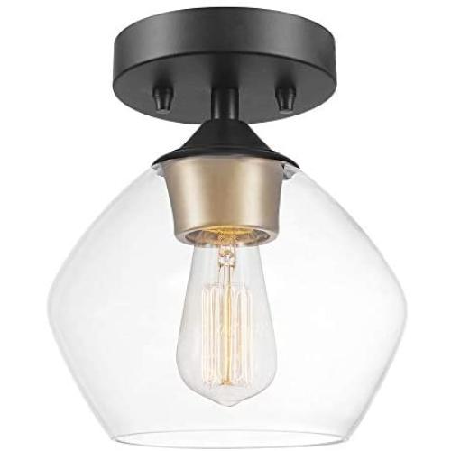 Globe Electric 60333 Harrow Light Semi-Flush Mount, Matte Black with Clear Glass Shade, 9.1''