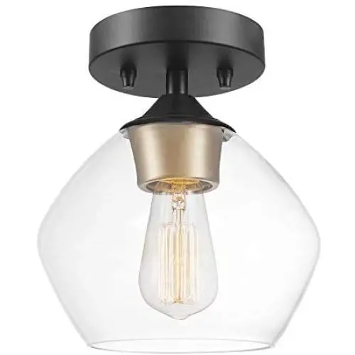 Globe Electric 60333 Harrow Light Semi-Flush Mount, Matte Black with Clear Glass Shade, 9.1''