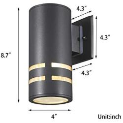 TENGXIN Outdoor Wall Sconce,Up/Down Porch Light,Stainless Steel 304 and Toughened Glass,E27,UL Listed. (Black,8.7” Height)