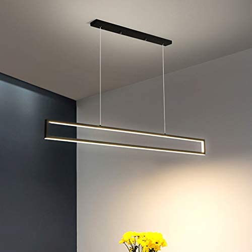 LITFAD Rectangle Ceiling Hanging Light Fixture Modern LED Pendant Lighting Minimalism Metal Dining Room LED Island Pendant in Black for Living Room Restaurant Bar, White Light