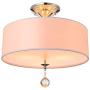 LITFAD Modern LED Ceiling Lamp Grand White Fabric Drum Shade Semi Flush Ceiling Lights Adorned with Polished Chrome Finish Iron Base and Clear Crystal Ball Pendant Light for Hotel Bedroom Living Room