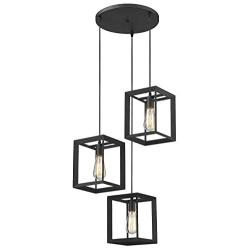 Emliviar 3-Light Cluster Pendant Lights, Industrial Kitchen Island Lighting Fixture, Black Finish, 20061D-3 BK