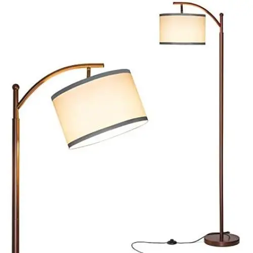 LED Floor Lamp with Dimmer, Fully Dimmable Standing Lamp Modern Tall Pole Lamp with Hanging Fabric Shade and Brown Base Montage Reading Light for Living Room Bedroom, Bright 8W LED Bulb Included
