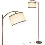 LED Floor Lamp with Dimmer, Fully Dimmable Standing Lamp Modern Tall Pole Lamp with Hanging Fabric Shade and Brown Base Montage Reading Light for Living Room Bedroom, Bright 8W LED Bulb Included
