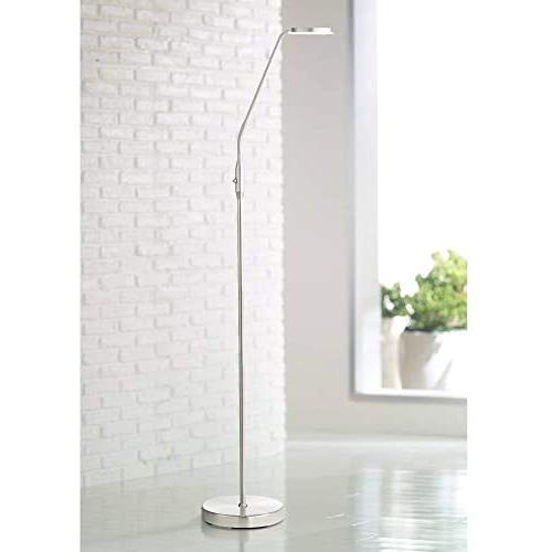 Harmon Modern Task Floor Lamp LED Brushed Nickel Adjustable Gooseneck Arm Glass Disk Shade for Living Room Reading Bedroom Office - 360 Lighting