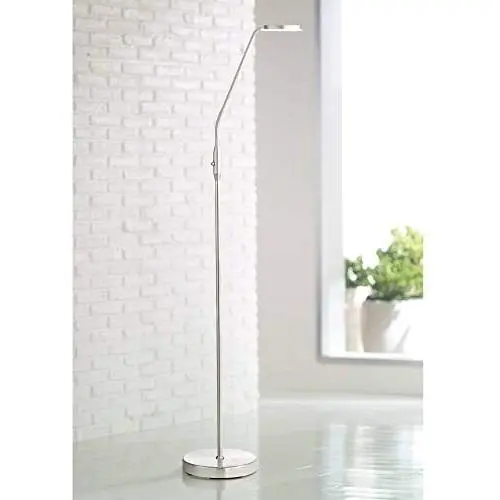 Harmon Modern Task Floor Lamp LED Brushed Nickel Adjustable Gooseneck Arm Glass Disk Shade for Living Room Reading Bedroom Office - 360 Lighting