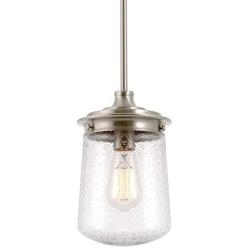 Kira Home Mason 10.5'' Industrial Pendant Light, Seeded Glass Shade + Brushed Nickel Finish