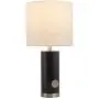 Amazon Brand – Rivet Mid Century Modern Rubberwood Living Room Table Lamp With Light Bulb - 19 Inches, Black with Linen White Shade