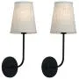 Pathson Vintage Wall Sconce, 1-Light Wall Light with Linen Fabric Lamp Shade, Industrial Wall Mounted Fixture for Bedroom Living Room, Dark Black Finish 2-Pack (Black)