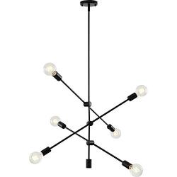 Sputnik Light Fixture Mobile Chandelier 6 Lights Modern Pendant Lighting Black Finish Contemporary Semi Flush Mount Ceiling Light Fixtures for Dining Room