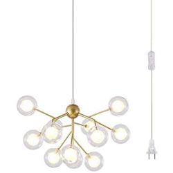 Dellemade DD00134B Plug in Sputnik Chandelier 12-Light Pendant Light with 16 ft Cord Bulbs Included,Black (Gold)