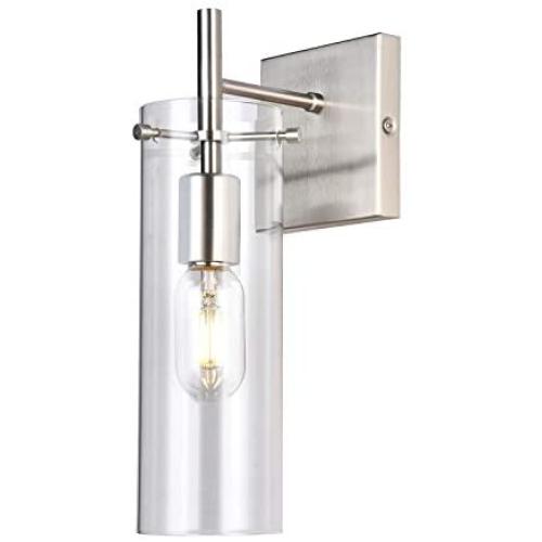 KRASTY Modern Metal Wall Sconce Hradwired Wall Light Fixtures Clear Glass Wall Sconces, Wall Lamp for Living Room Bedroom Bathroom Hallway (Silver) KRASTY Modern Metal Wall Sconce Hradwired Wall Light Fixtures Clear Glass Wall Sconces, Wall Lamp for Living Room Bedroom Bathroom Hallway (Silver)