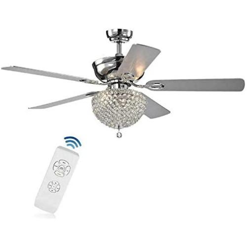 52'' Crystal Ceiling Fan Light Remote Control Silent Retractable Ceiling Fan for Living Room, Dining Room, Indoor, Farmhouse, Restaurants, Galleries, Exhibition Room, Hotel, Coffee Shop